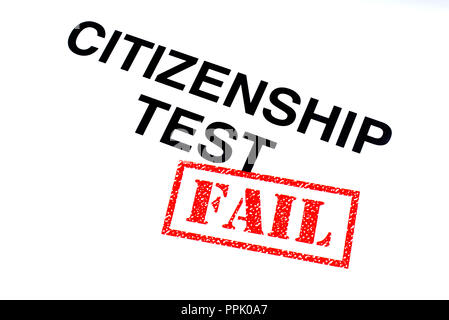 Citizenship Test heading stamped with a red FAIL rubber stamp. Stock Photo