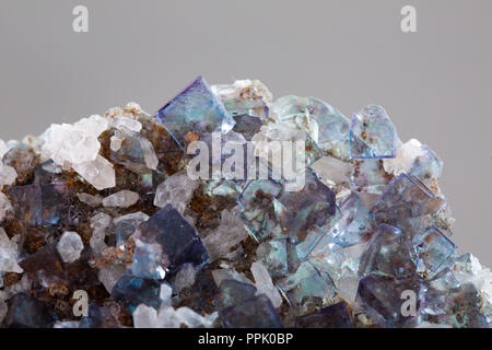 Macro mineral stone Fluorite crystal on a black background close-up Stock Photo