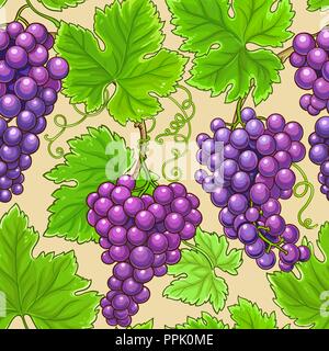 grapes vector pattern on color background Stock Vector