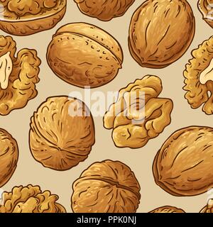walnut vector pattern on color background Stock Vector
