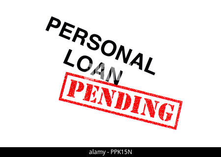 Personal Loan heading stamped with a red PENDING rubber stamp. Stock Photo