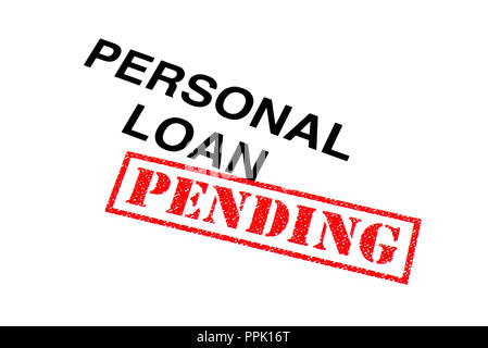 Personal Loan heading stamped with a red PENDING rubber stamp. Stock Photo