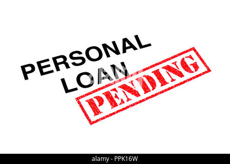 Personal Loan heading stamped with a red PENDING rubber stamp. Stock Photo