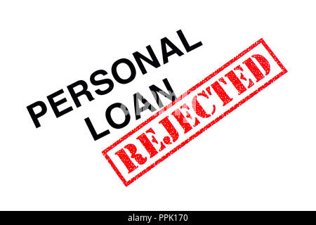 Personal Loan heading stamped with a red REJECTED rubber stamp. Stock Photo