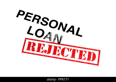 Personal Loan heading stamped with a red REJECTED rubber stamp. Stock Photo