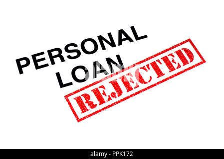 Personal Loan heading stamped with a red REJECTED rubber stamp. Stock Photo