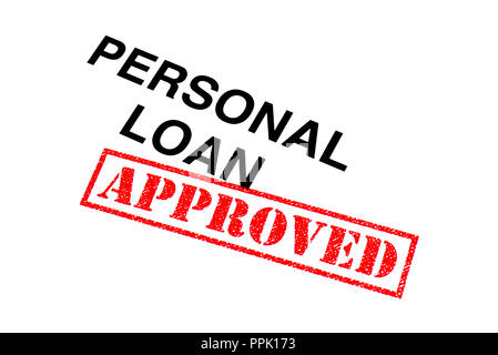 Personal Loan heading stamped with a red APPROVED rubber stamp. Stock Photo