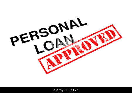 Personal Loan heading stamped with a red APPROVED rubber stamp. Stock Photo