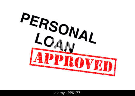 Personal Loan heading stamped with a red APPROVED rubber stamp. Stock Photo