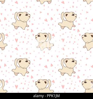 Vector cartoon seamless pattern with funny cats and dogs, Cute printable background for childish textile. Stock Vector