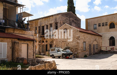 Old buildings in city center in Haifa, Israel Stock Photo