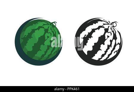Green Icon of Watermelon in Colorful and Black Style - Vector Illustration isolated on white. Stock Vector