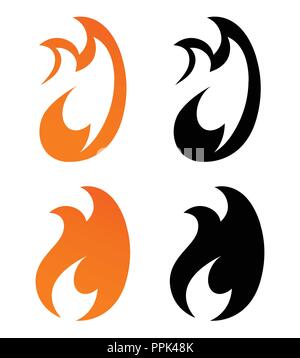 Set of Icons - Flames of Fire in Orange and Black Color. Vector Illustration of Logo with Creative Shape. Stock Vector