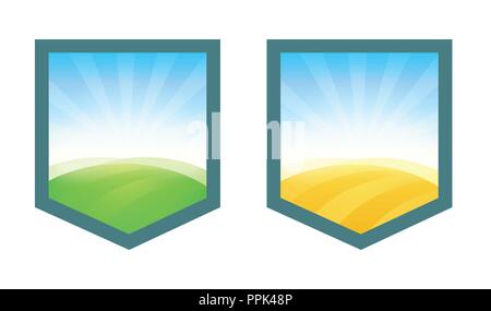 Set of Beautiful Emblems with Green and Yellow Fields Stock Vector