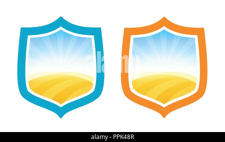 Shield Badges with Farm Field of Wheat Stock Vector