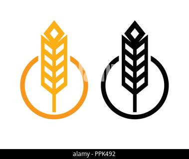 Ear of Wheat - Set of Vector Icons round form in Golden and Black color isolated on white background. Stock Vector