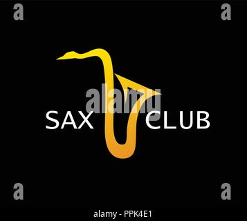Style Logo for Sax Club. Golden Saxophone Silhouette on Vector illustration Stock Vector