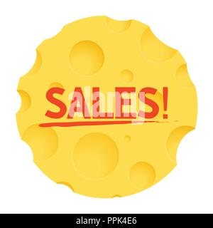 Round Label of Cheese with Holes - Vector Illustration for Sales. Stock Vector
