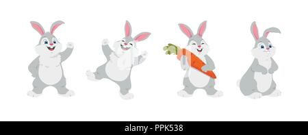 Happy rabbits - set of vector cartoon characters Stock Vector