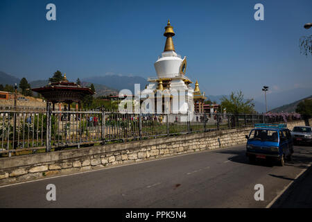View of the National Memorial Chorten in Thimpu, the capital city of the Himalayan Kingdom of Bhutan Stock Photo