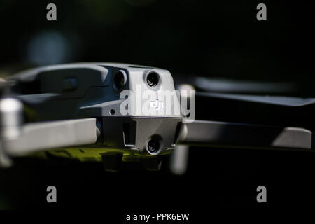 rear view close up DJI mavic 2 pro rear view that is hovering on air Stock Photo
