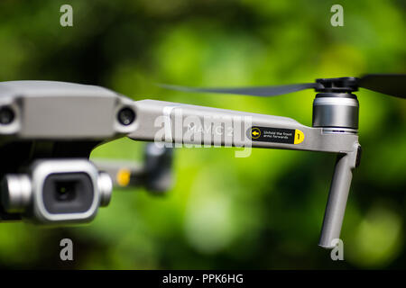 Close up view of Mavic 2 pro aircraft arm hovering on air Stock Photo