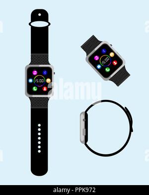 smart watch in different angles on a light background Stock Vector