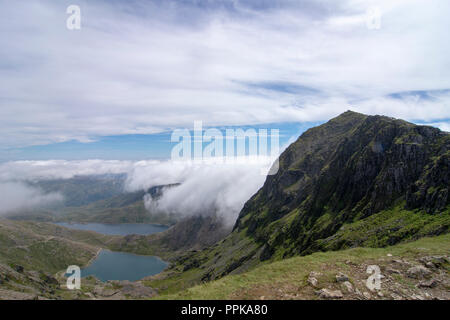 View with Snowdon peak looking over Llyn Llydaw lake Stock Photo