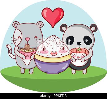 Cute animals with sushi kawaii Stock Vector