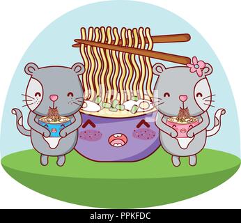 Cats and food kawaii cartoons Stock Vector