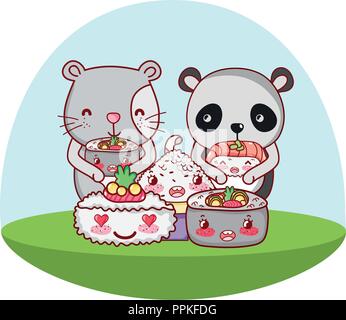 Cute animals with sushi kawaii Stock Vector