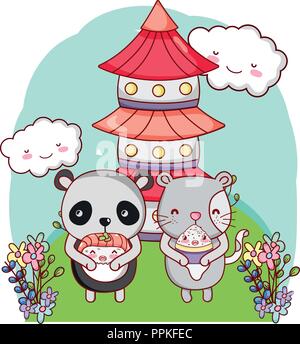 Cute animals with sushi kawaii Stock Vector