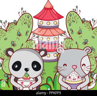 Cute animals with sushi kawaii Stock Vector