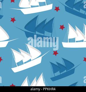 Columbus Day pattern repeat seamless in blue color for any design. Vector Stock Vector