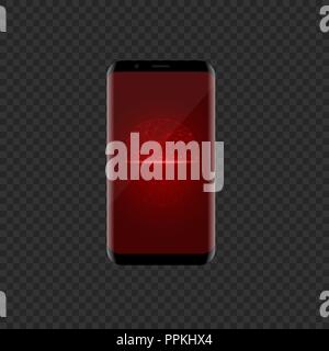 Smartphone with red face scan icon. Facial recognition system Stock Vector