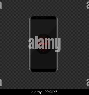 Smartphone with red face scan icon. Facial recognition system Stock Vector