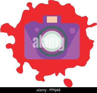 Vector illustration. Old-fashioned color camera. Flat style. Abstract color spots background Stock Vector