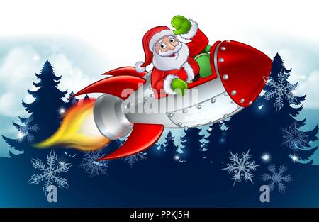 Santa Claus in Rocket Christmas Cartoon Stock Vector