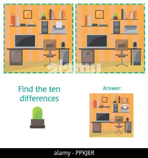 Cartoon Vector of Finding Differences Between Pictures Educational Activity Game Stock Vector