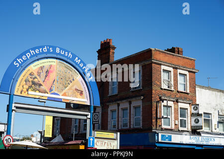 Shepherd's Bush Market entrance Golhawk Road Stock Photo