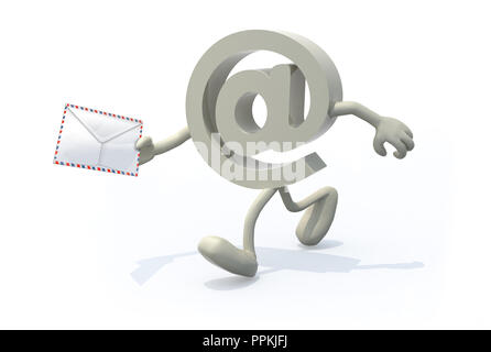 email symbol with arms, legs and envelope on hand, isolated on a white background 3d illustration Stock Photo