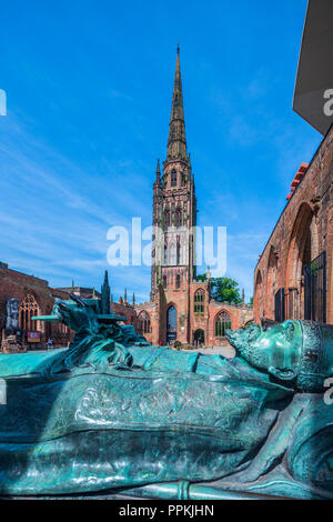 Tomb of Huyshe Yeatman-Biggs, first Bishop of Coventry at the ruins of the old cathedral, Coventry, West Midlands, England, United KIngdom, Europe Stock Photo