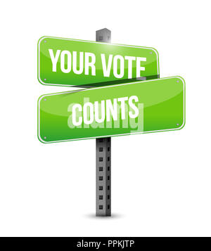 Your vote counts street sign message concept illustration isolated over a white background Stock Photo