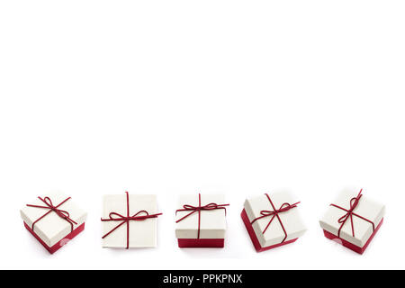 gift boxes collage seen from different angles isolated on white background. Copyspace Stock Photo