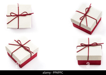 gift boxes collage seen from different angles isolated on white background. Copyspace Stock Photo