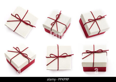 gift boxes collage seen from different angles isolated on white background Stock Photo