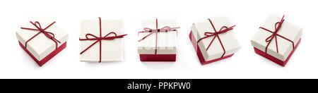gift boxes collage seen from different angles isolated on white background.Panoramic view Stock Photo
