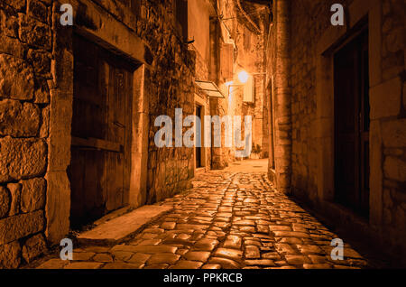 Medieval streets of Trogir old town, Dalmatian coast, Croatia.