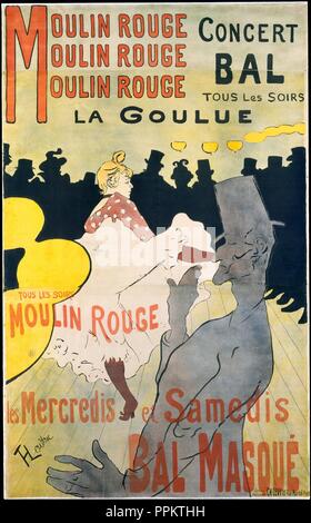 Moulin Rouge:  La Goulue. Artist: Henri de Toulouse-Lautrec (French, Albi 1864-1901 Saint-André-du-Bois). Dimensions: sheet: 74 13/16 x 45 7/8 in. (190 x 116.5 cm). Printer: Affiches Américaines, Charles Lévy (Paris). Date: 1891.  When the brassy dance hall and drinking garden of the Moulin Rouge opened on the boulevard de Clichy in 1889, one of Lautrec's paintings was displayed near the entrance. He himself became a conspicuous fixture of the place and was commissioned to create the six-foot-tall advertisement that launched his postermaking career and made him famous overnight. He turned a sp Stock Photo