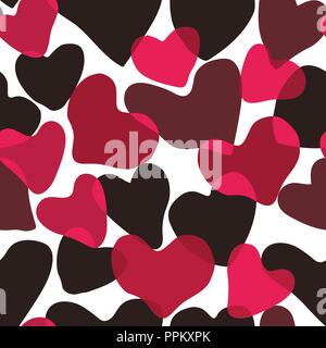 Vector Heart Camouflage Red color seamless pattern. Khaki repeat como abstract background. Stock Vector